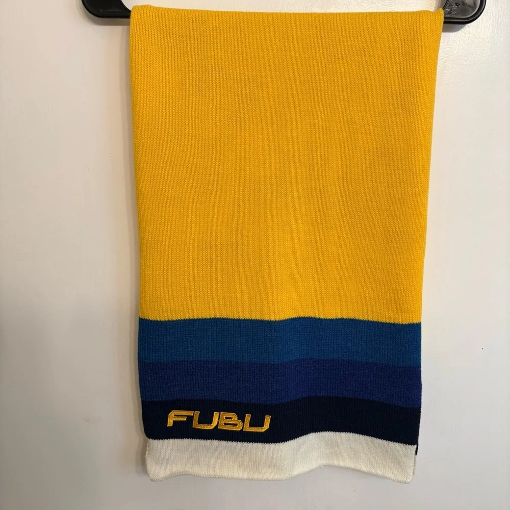 VTG Y2K FUBU Colorblock Scarf One Sz Yellow Blue Acrylic Wool Skater Streetwear